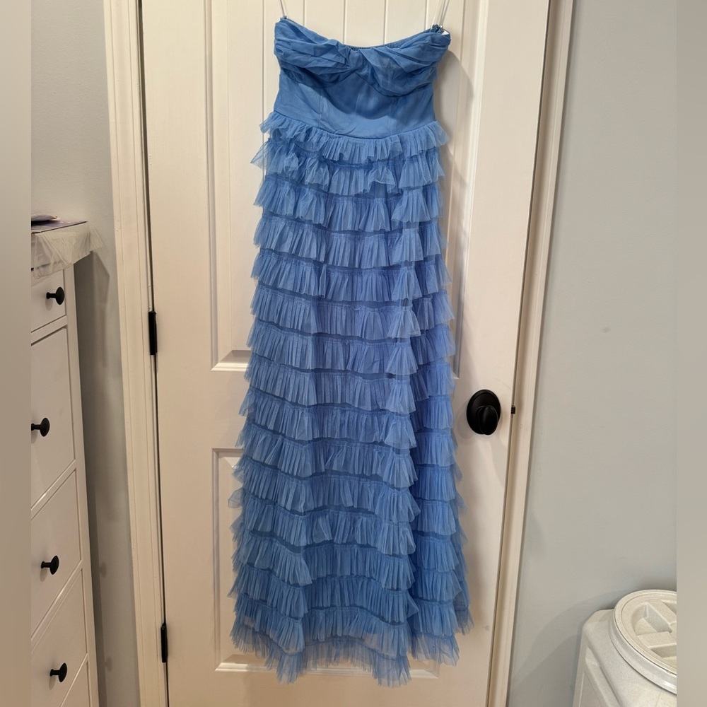 Hello Molly Strapless Blue Ruffle Dress